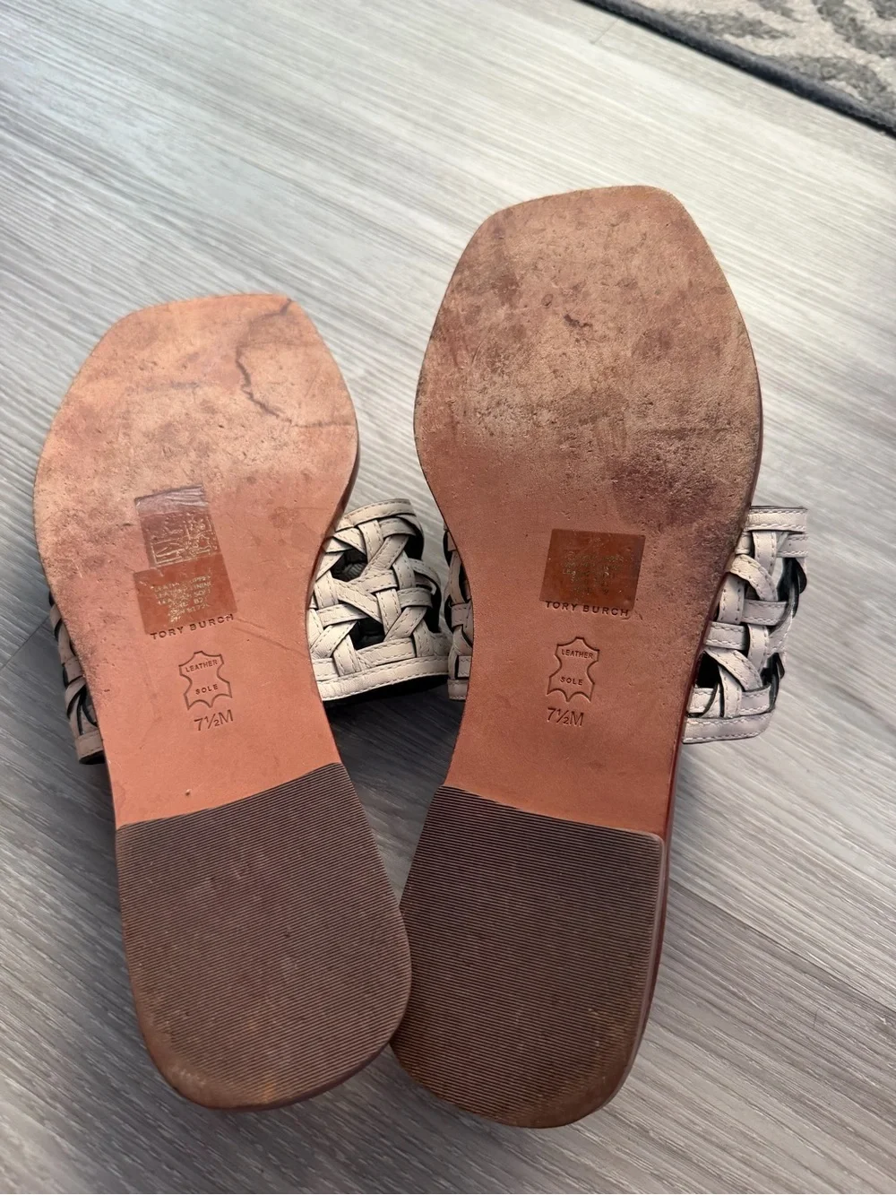 Tory Burch Black Footbed White Woven Toe-Loop Slide Sandals